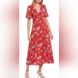 Betsey johnson floral puff sleeve midi shift dress